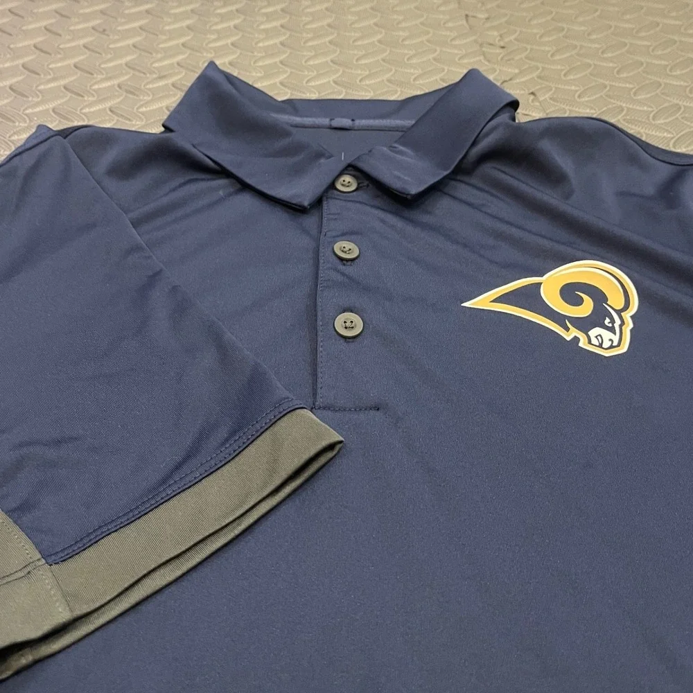 Nike Polo Shirt Mens Medium Navy Blue Los‎ Angeles Rams NFL Dri-Fit Short Sleeve